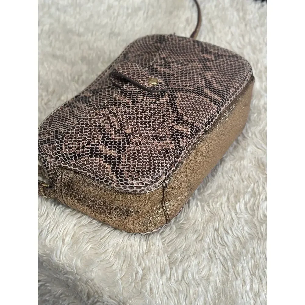 G.I.L.I Snake Embossed Leather Rose Gold Shimmer Crossbody Purse Camera Bag
